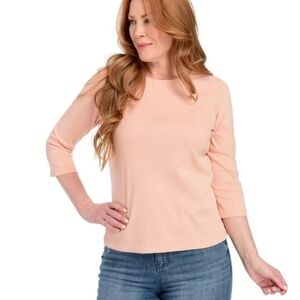 C.J Banks Layer Your Looks Cotton Pink Long Sleeve Scoop Neck Shirt